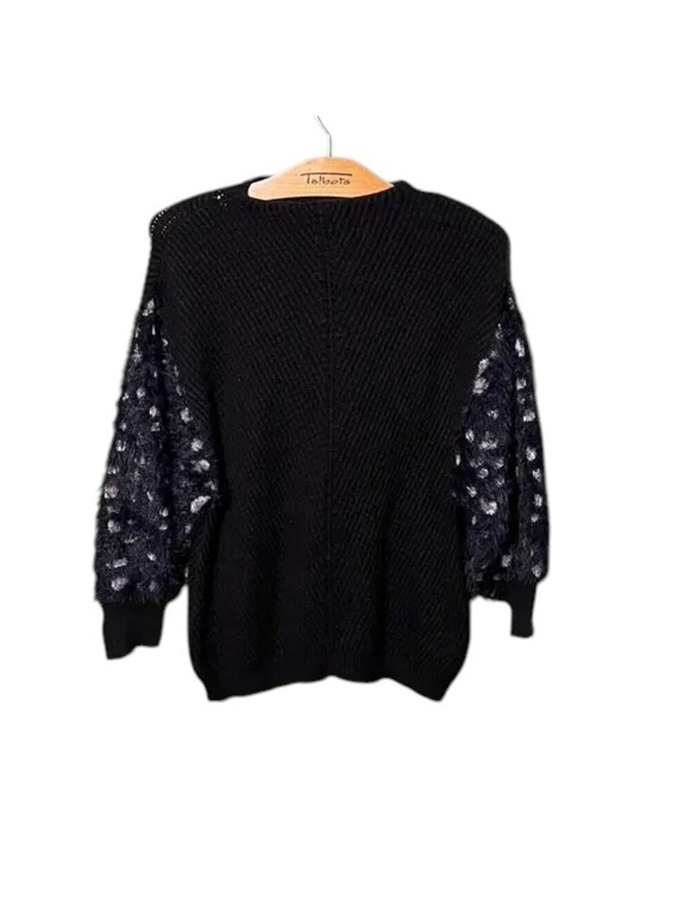 Knitted and Knotted Black Fuzzy Sleeve Sweater Anthropologie Size S